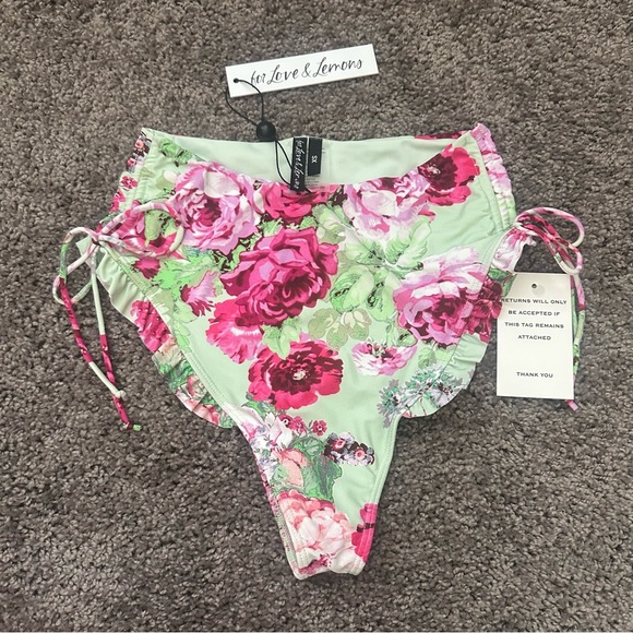 NWT For Love & Lemons Spring Garden Bikini Bottoms Size XS Extra Small Green - Picture 2 of 4